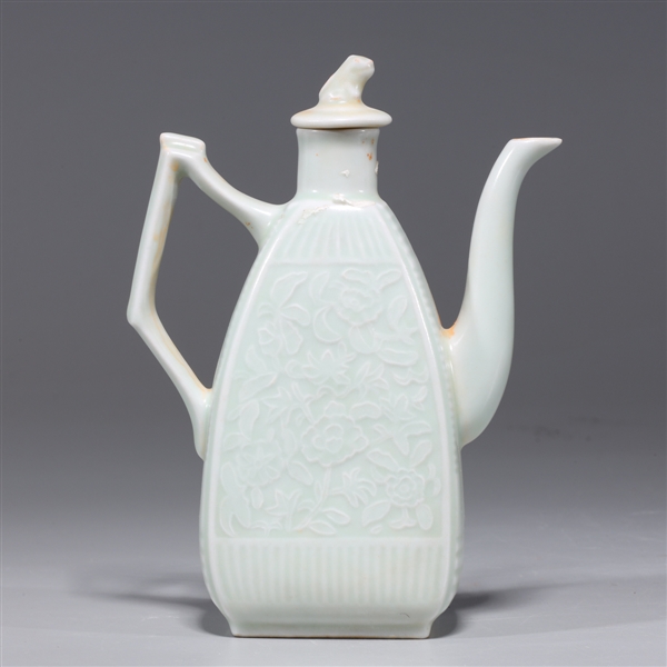 Appraisal: Chinese celadon glazed porcelain teapot with incised designs to body