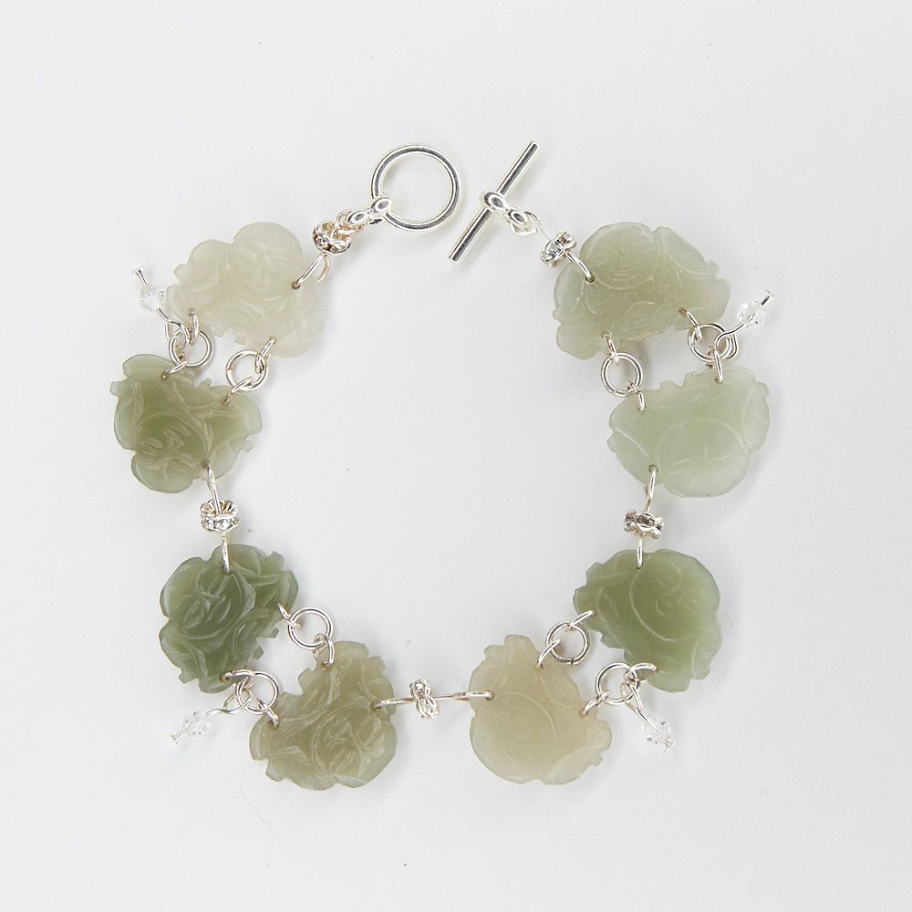 Appraisal: Chinese Jade Crystal and Silver Bracelet Handmade bracelet made up