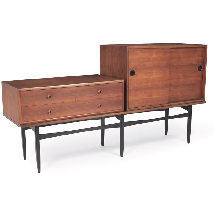 Appraisal: German three-piece storage unit s walnut bench with ebonized sculpted