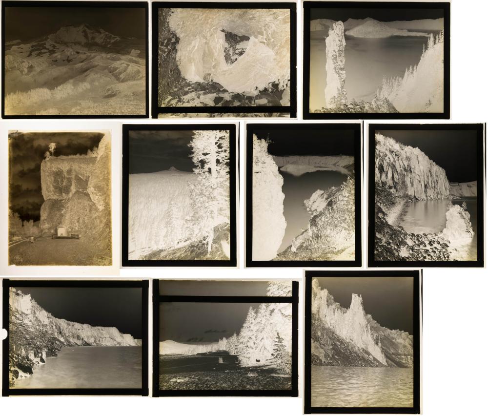 Appraisal: TEN GLASS NEGATIVES OF CRATER LAKE AND OREGON LANDSCAPES late