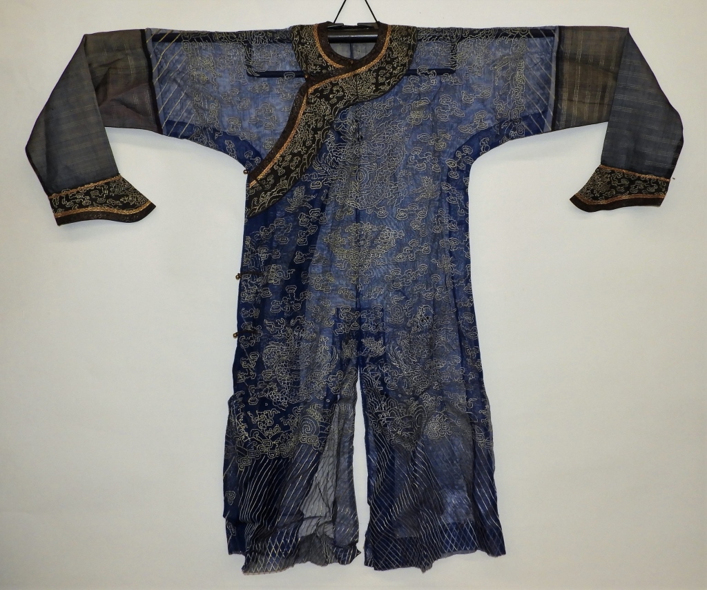 Appraisal: CHINESE BLUE SILK NINE DRAGON GAUZE SUMMER ROBE China Qing