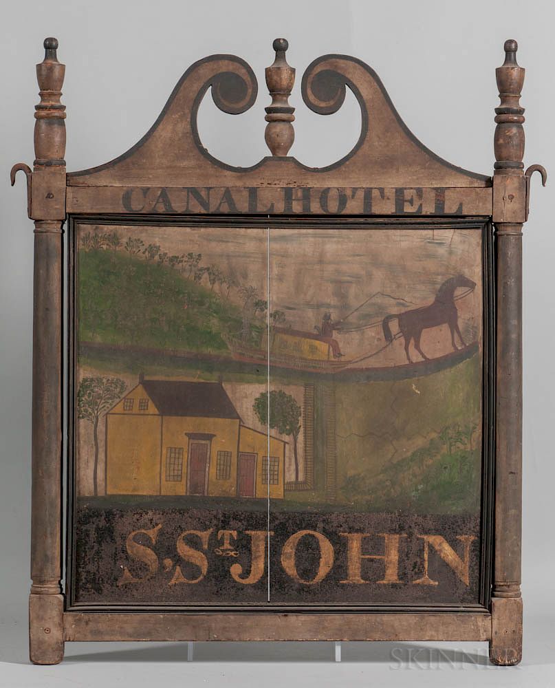 Appraisal: Two-sided Painted Canal Hotel Tavern Sign Two-sided Painted Canal Hotel