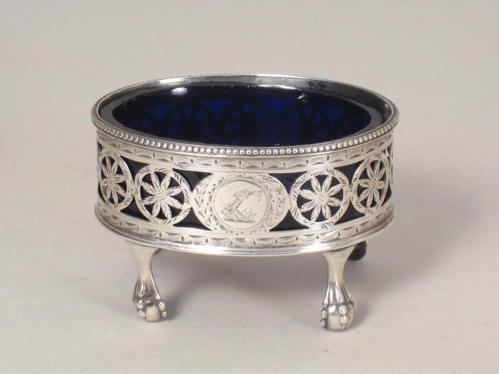 Appraisal: A George III pierced oval bright cut Salt with blue