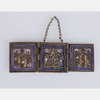 Appraisal: A Russian Orthodox Enameled Bronze Three Panel Folding Travel Skladen