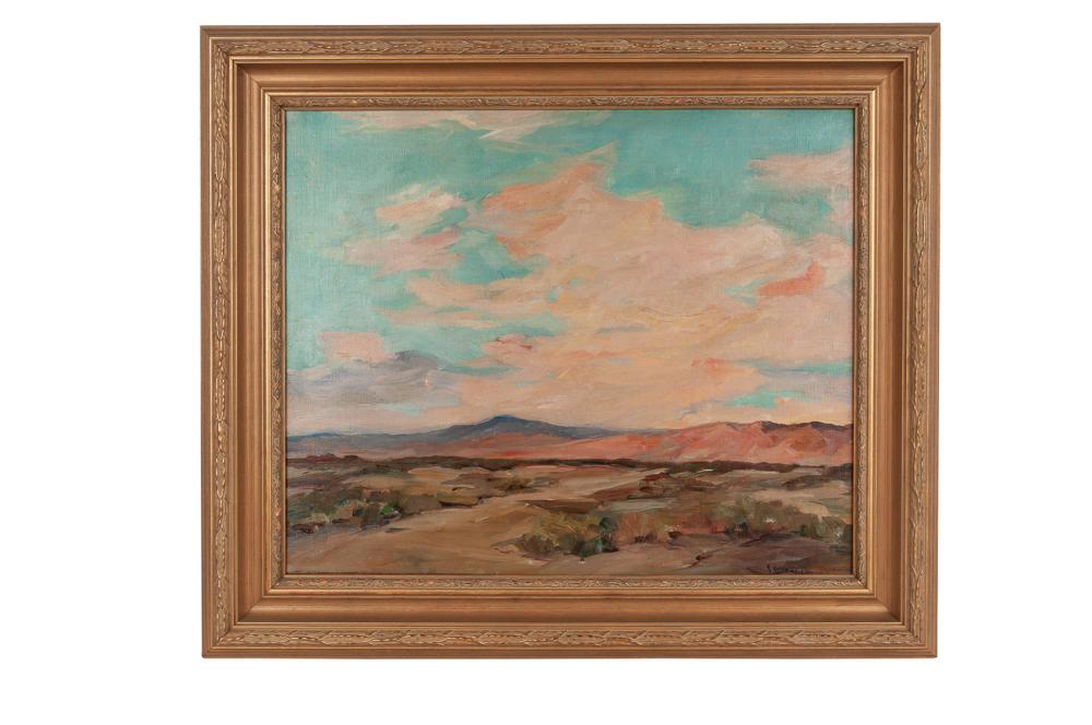 Appraisal: JEAN MANNHEIM CALIFORNIA LANDSCAPE oil on canvas wax relined signed