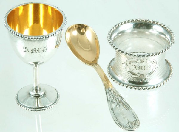 Appraisal: A Tiffany sterling silver egg set Comprising a - egg