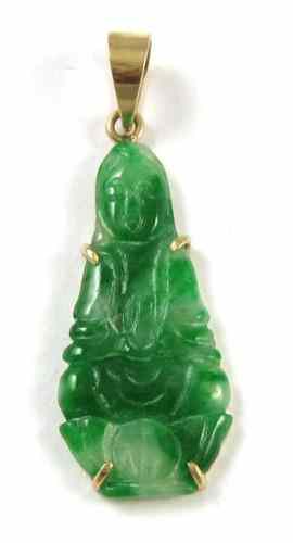 Appraisal: GREEN JADE BUDDHA PENDANT set in k yellow gold The