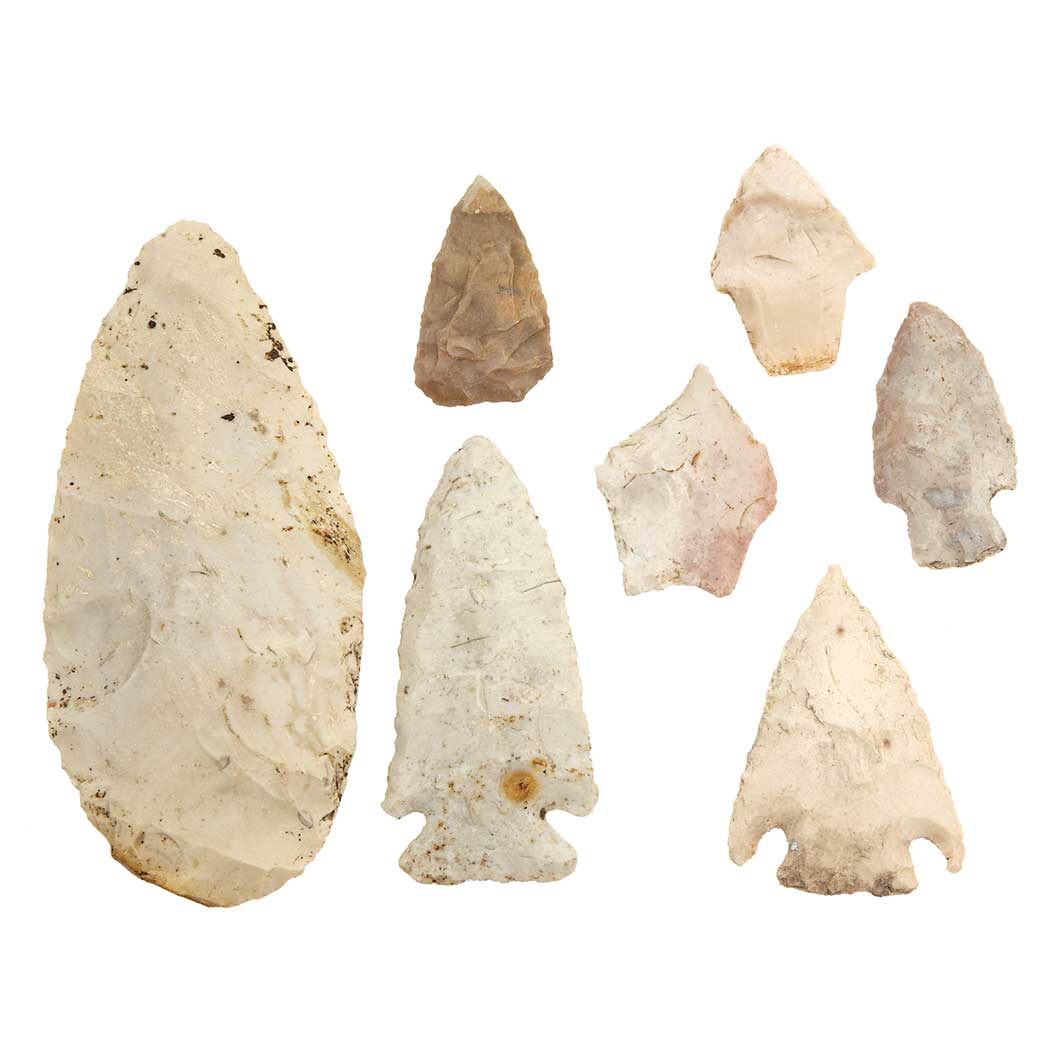 Appraisal: Group of Seven Indian Artifacts Of various stone comprising blades