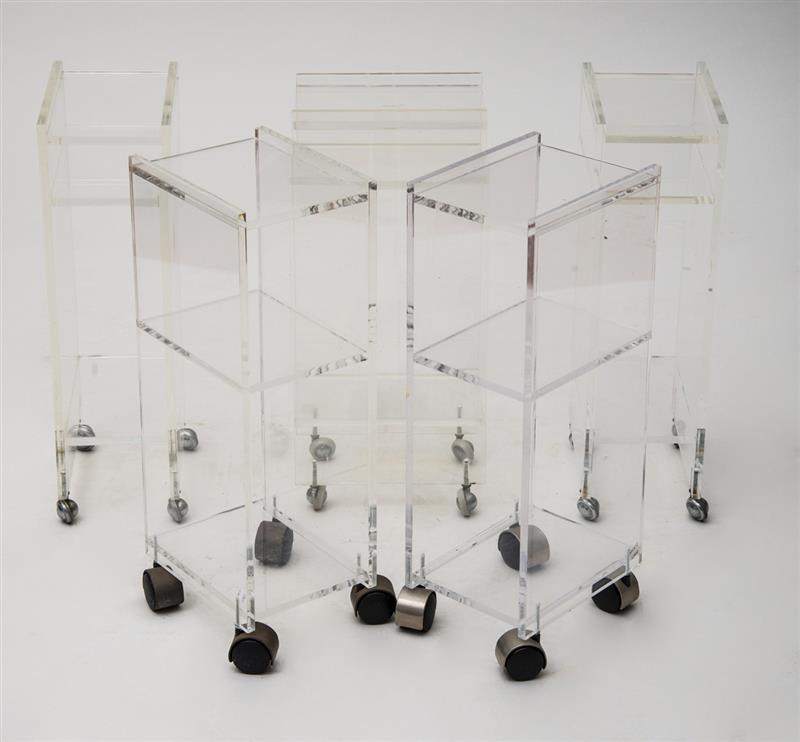 Appraisal: FIVE CONTEMPORARY LUCITE TELEPHONE TABLES All approx in Property of