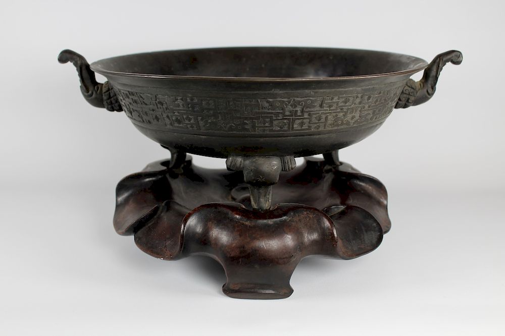 Appraisal: Chinese Bronze Tripod Censer Qing th C An archaistis Bronze