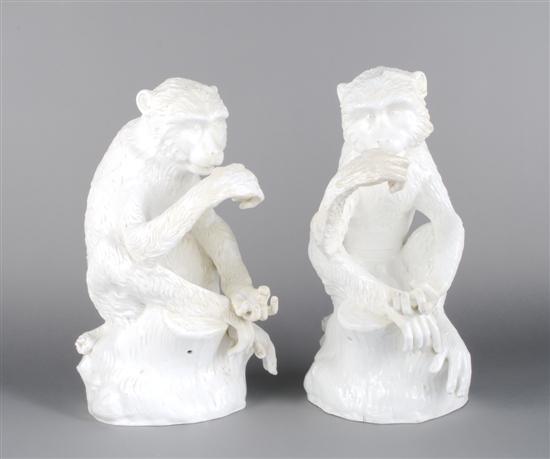 Appraisal: A Pair of Meissen White Figures of Monkeys Height inches