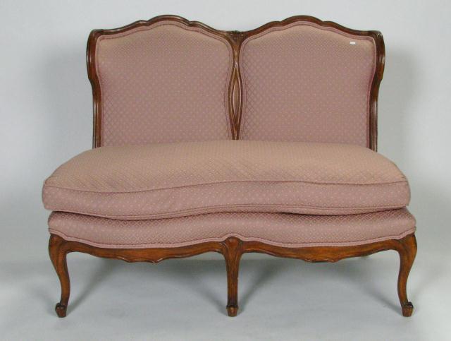 Appraisal: Period Style Upholstered Settee with French style fruitwood frame down