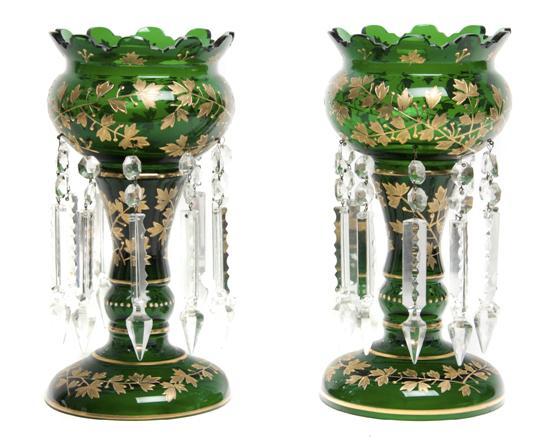 Appraisal: A Pair of Victorian Glass Lustres of green glass with