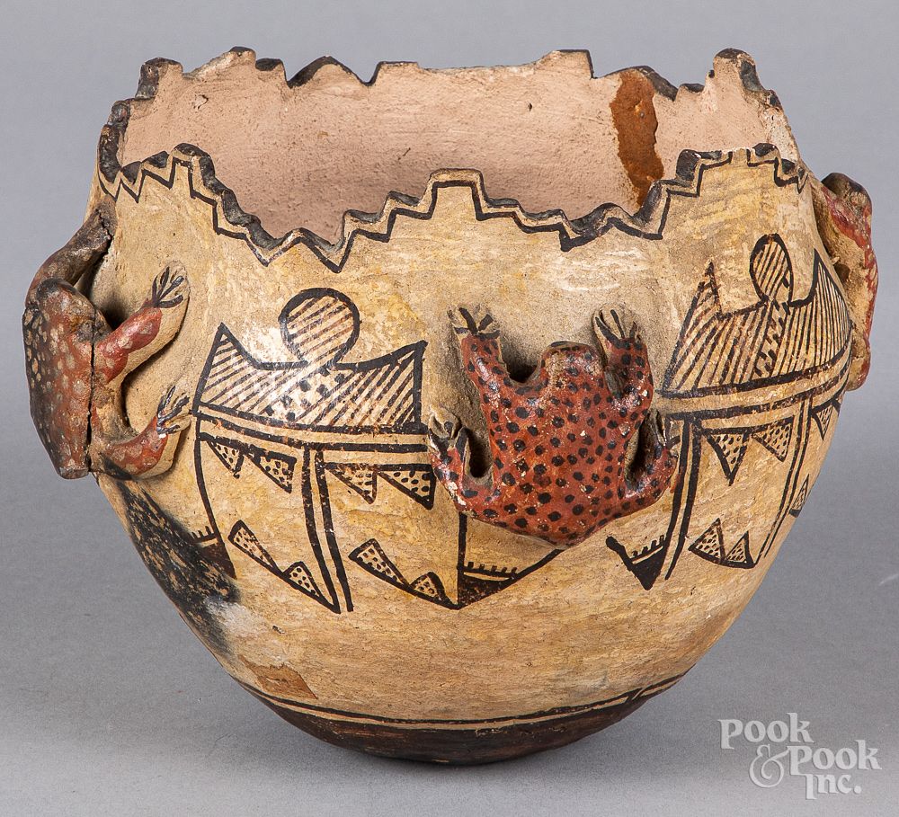 Appraisal: Zuni Indian pottery vessel Zuni Indian pottery vessel with four