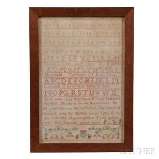 Appraisal: Martha B Sydney Needlework Sampler Newfield Tompkins County New York