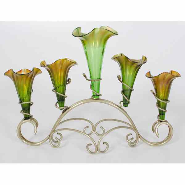 Appraisal: Loetz-Style Glass Epergne Continental a contemporary epergne having a wrought