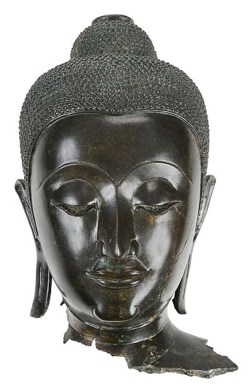 Appraisal: Southeast Asian Patinated Bronze Buddha Head Thai Southeast Asia possibly