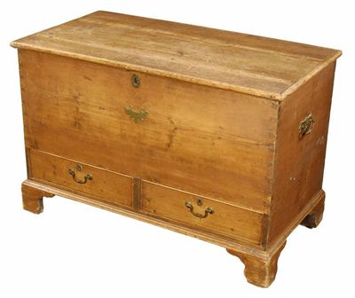 Appraisal: A th century pine blanket box the hinged top above