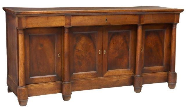 Appraisal: French Empire style walnut sideboard th c three projecting frieze