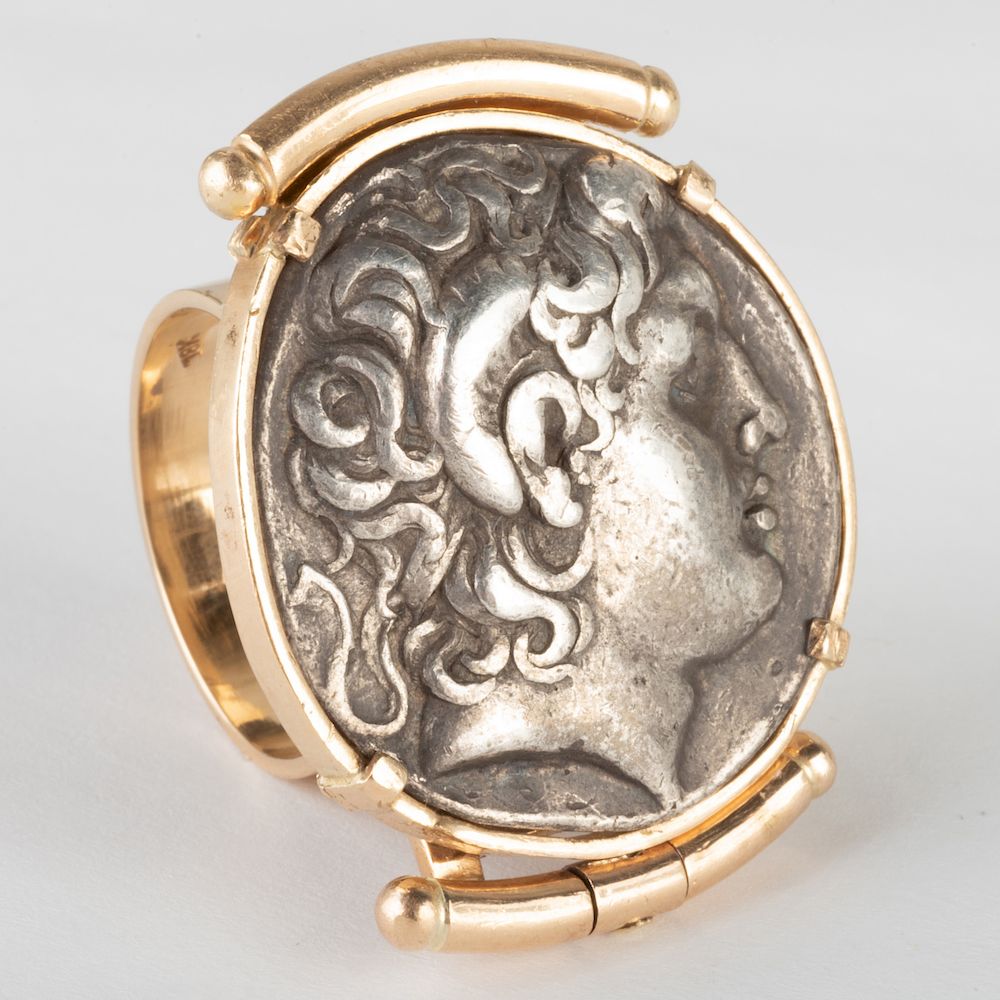 Appraisal: Greek Coin Mounted in a k Gold Ring With hinge