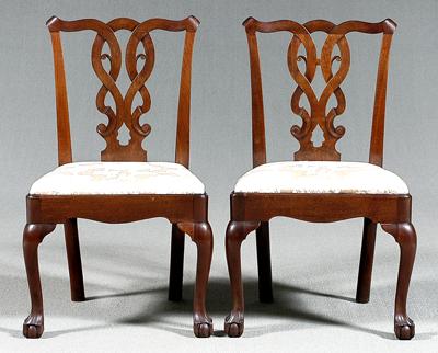 Appraisal: Pair Chippendale side chairs mahogany each with interlaced carved splat