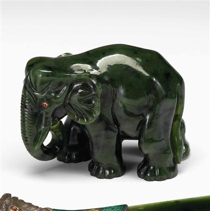 Appraisal: Russian carved nephrite figure of an elephant Realistically carved with