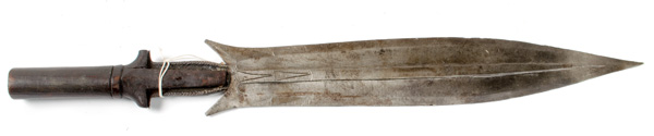 Appraisal: engraved blade Retains a short portion of the wooden shaft