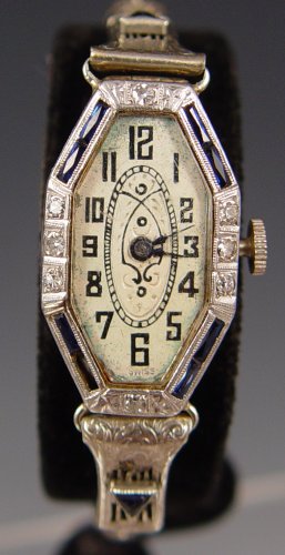 Appraisal: ART DECO PLATINUM GOLD SAPPHIRE AND DIAMOND LADIES WRISTWATCH The