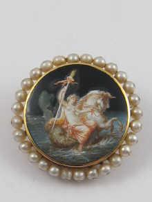 Appraisal: A French hallmarked carat gold brooch set with pearls the