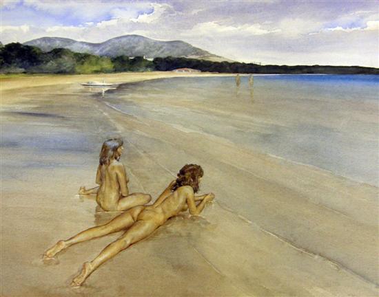 Appraisal: Wilfred G May beach landscape with four female nudes signed