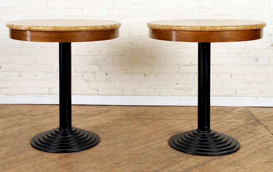 Appraisal: PAIR WALNUT ITALIAN CAFE TABLES MARBLE TOP C A pair