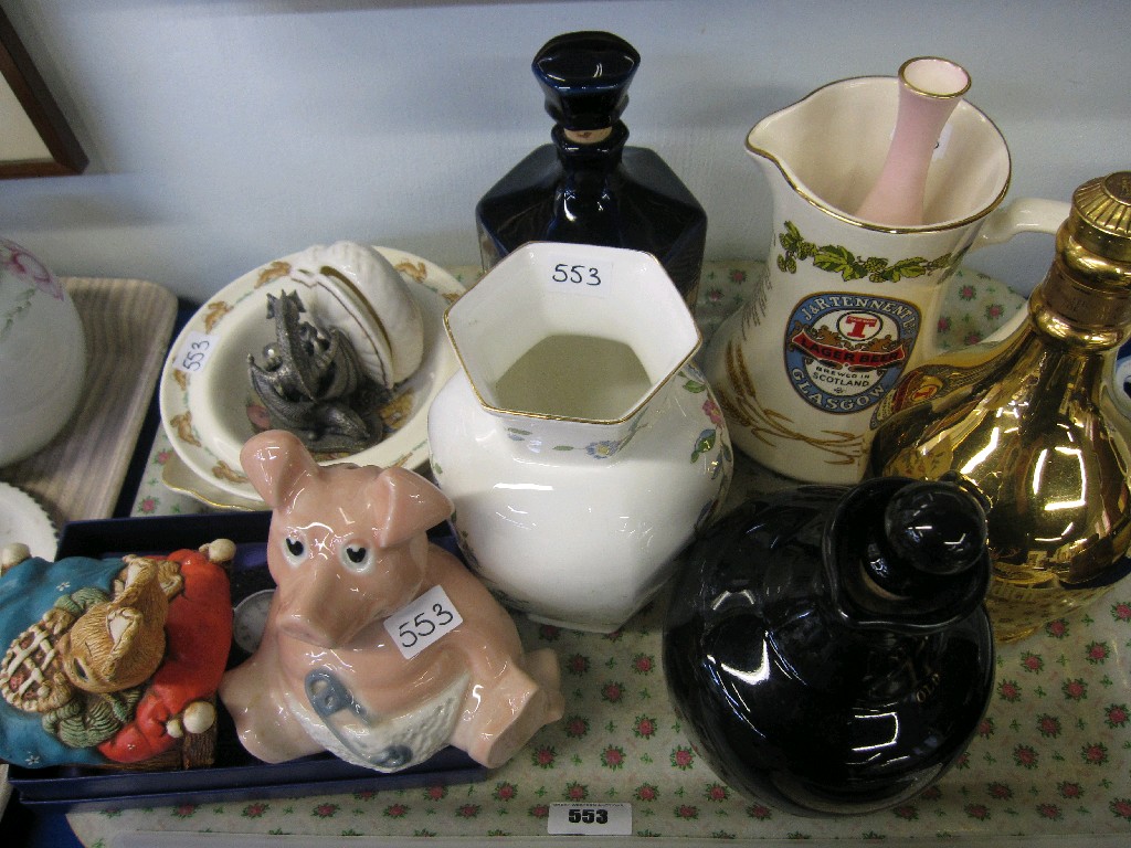 Appraisal: Tray lot of assorted ceramics - Wade pig decanters etc