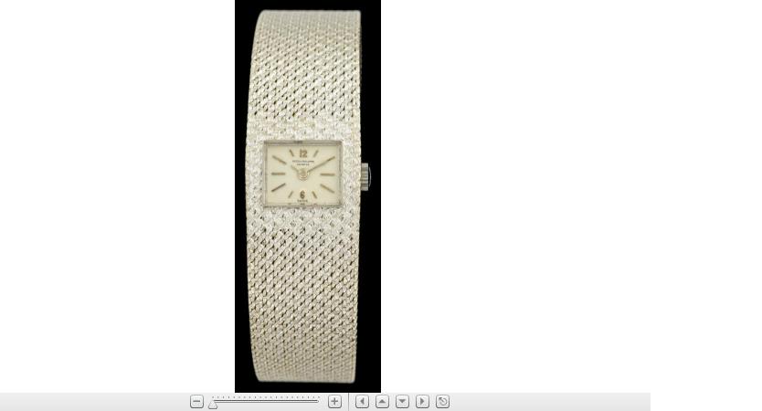 Appraisal: karat white gold wristwatch Patek PhilippeRectangular case white enamel face