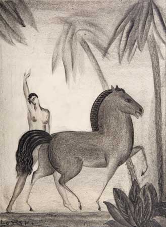 Appraisal: BORIS LOVET-LORSKI Female Nude and Horse Black crayon on cream