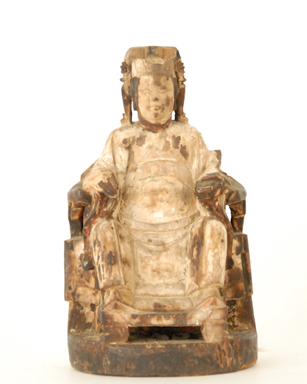 Appraisal: Early Chinese Seated Figure Wood Markings on the back of