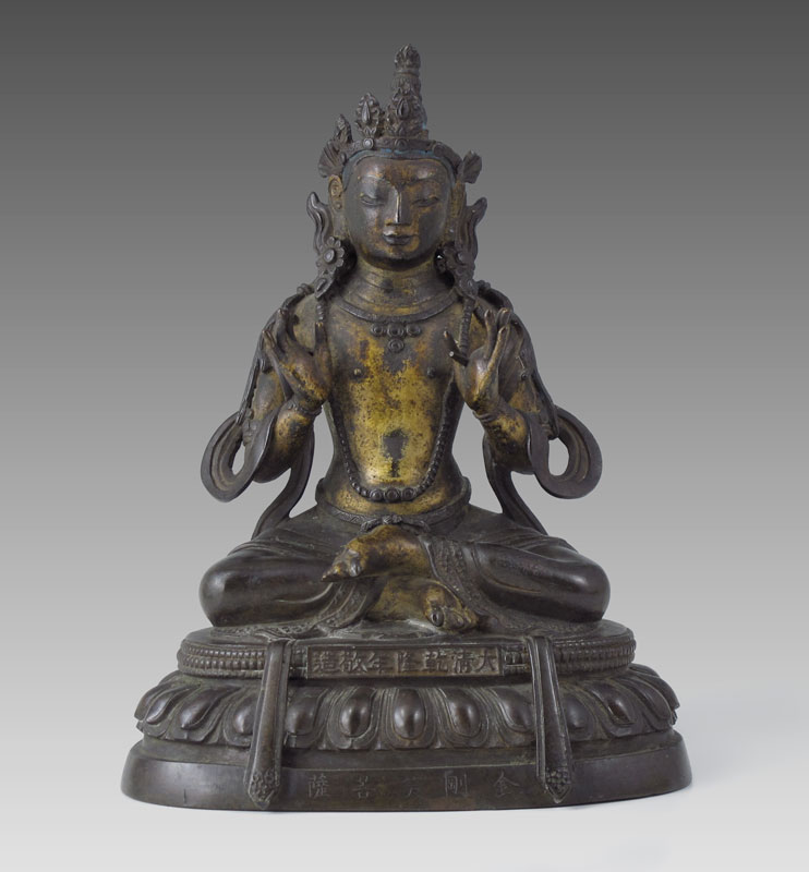 Appraisal: BRONZE TIBETIN BRONZE BUDDHA '' tall Loss of one point