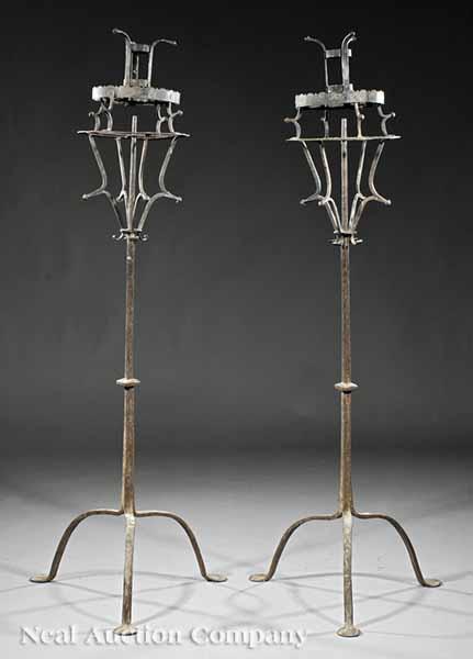 Appraisal: A Pair of Continental Wrought Iron Altar Torch res each