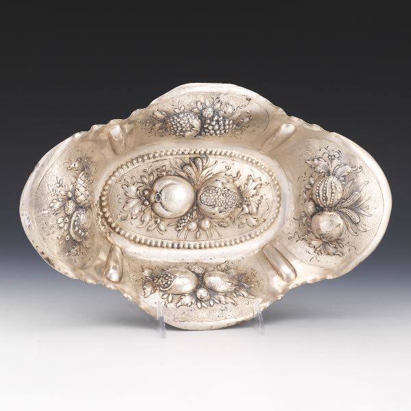 Appraisal: POLISH SILVER REPOUSSE DISH x x Ovoid dish hand chased