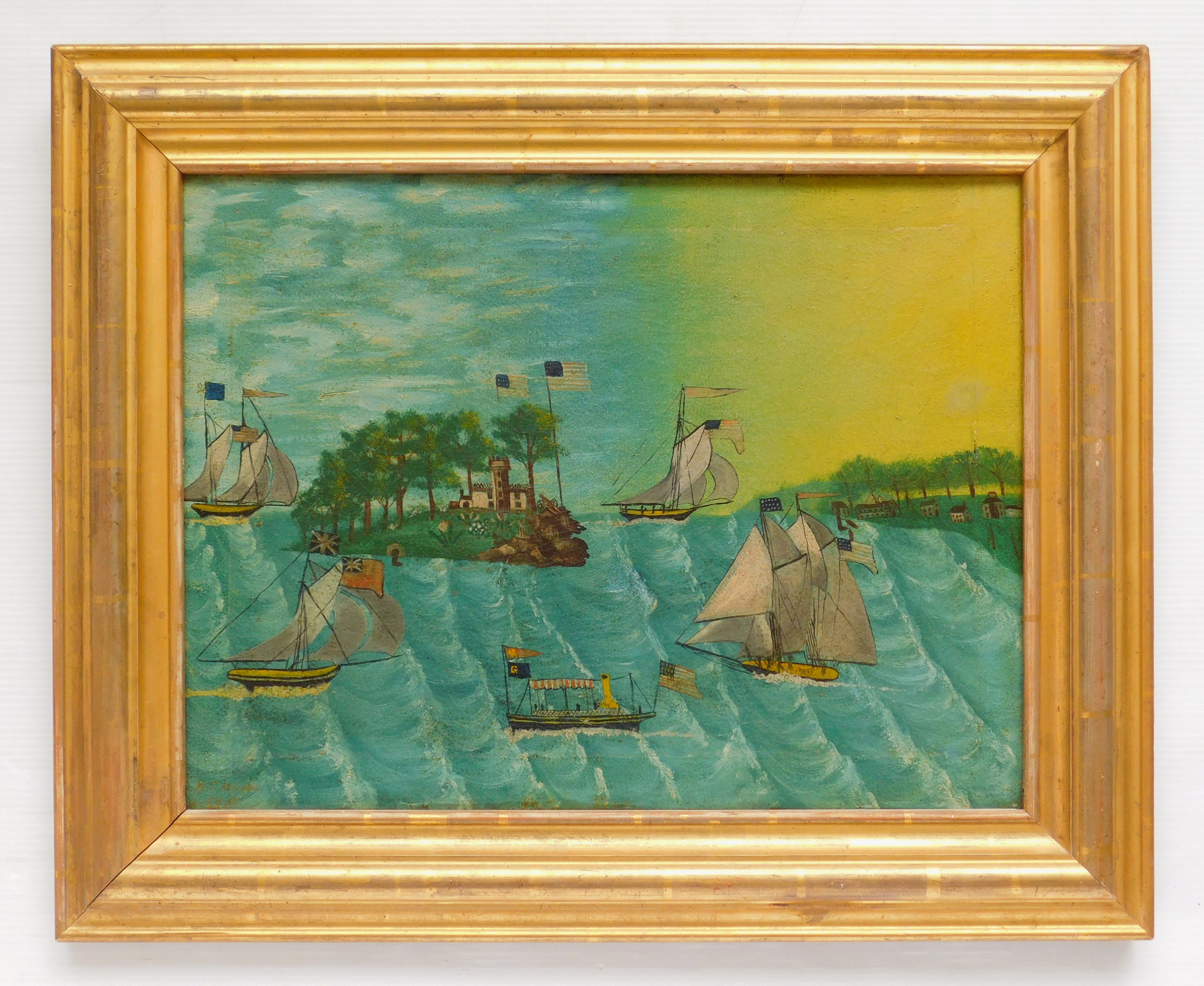 Appraisal: th c American School Battle of Lake Erie- oil on