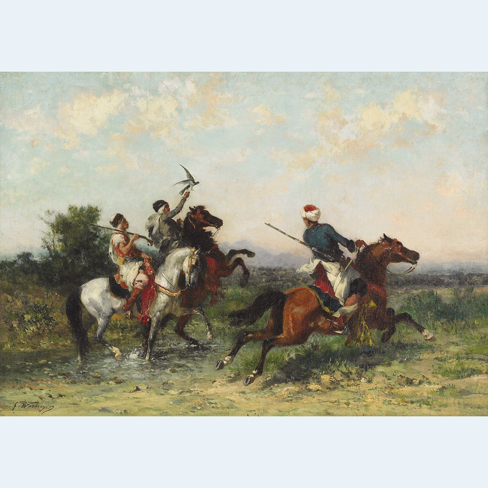 Appraisal: Georges Washington - French LA CHASSE AUX FAUCONS Oil on