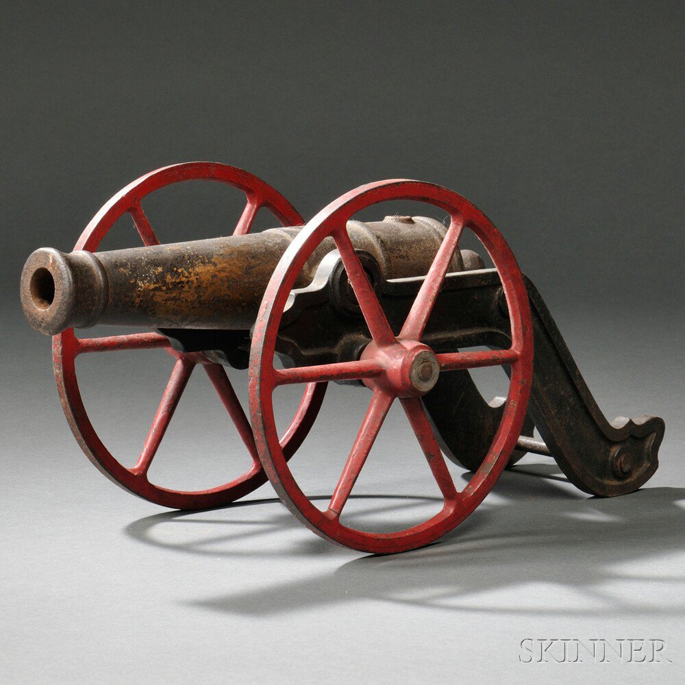 Appraisal: Cast-metal Signal Cannon c early th century painted carriage tube