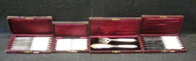 Appraisal: TOURON Mother of Peal Handled French Silver Knives Serving Pieces