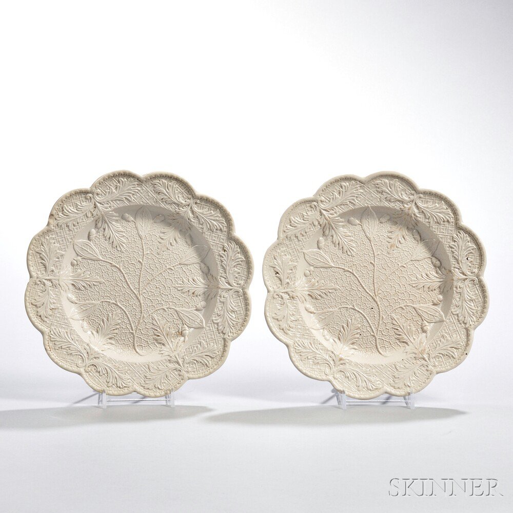 Appraisal: Pair of Staffordshire White Salt Glazed Stoneware Plates England c