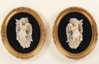 Appraisal: PAIR OF CAPO DI MONTE STYLE PORCELAIN PLAQUES PAIR OF