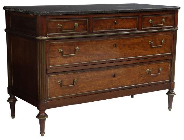 Appraisal: French Louis XVI style marble-top mahogany commode late th early