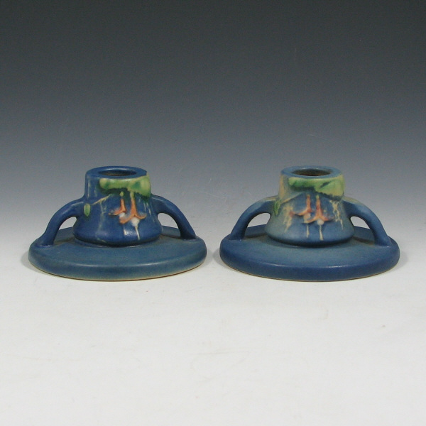 Appraisal: Roseville Fuchsia - Candleholders - Mint Pair of blue Roseville