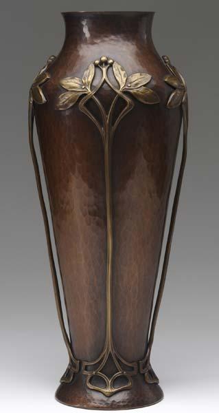 Appraisal: W M F Art Nouveau hammered copper tall vase with