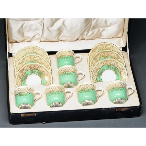 Appraisal: A set of six Royal Worcester apple green ground coffee