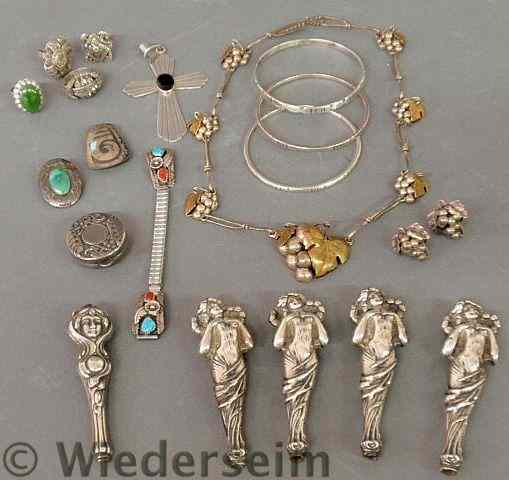 Appraisal: Group of sterling and Mexican silver jewelry and accessories TI