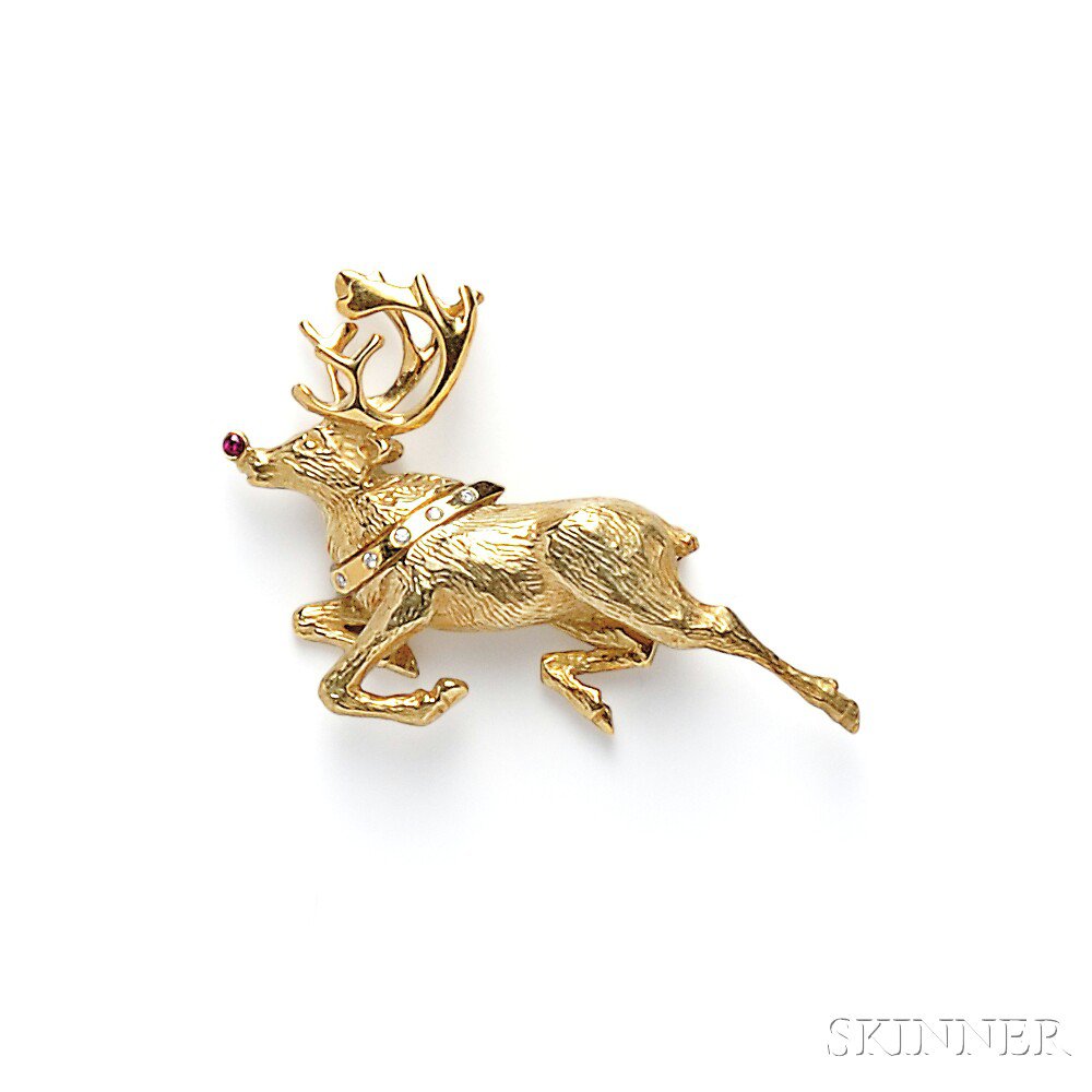 Appraisal: kt Gold Reindeer Brooch Tiffany Co with ruby nose and